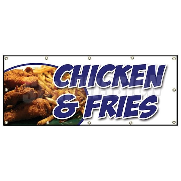 CHICKEN & FRENCH FRIES BANNER SIGN fried nuggets fingers tenders food